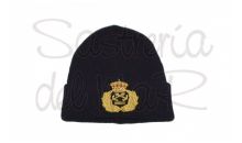 Gorro lana azul marino Patrn de Yate bordado a mano ( escudo fantasia )