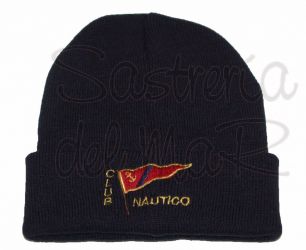 Gorro lana azul marino escudo asociacin o club nutico 