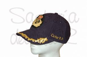 Gorra laureles azul Capitn de Yate escudo a mano personalizada