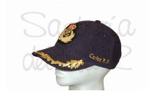 Gorra laureles azul Capitn de Yate escudo a mano nombre + bandera