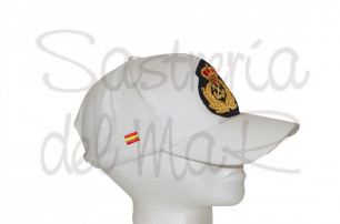 Gorra blanca Capitn de Yate bordado a mano bandera Espaa